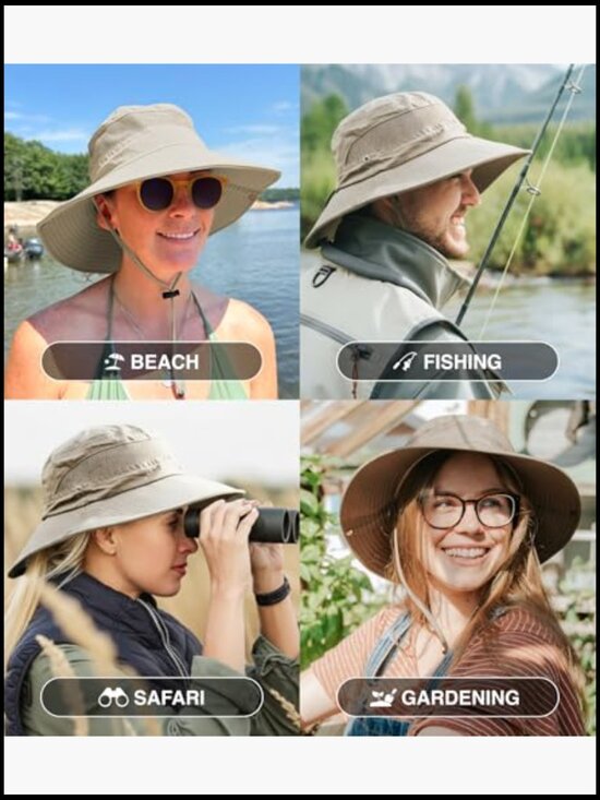 Safari Sun Hat UPF 50+ Adjustable Drawstring Fishing Gardening Hiking Outdoor main image 4